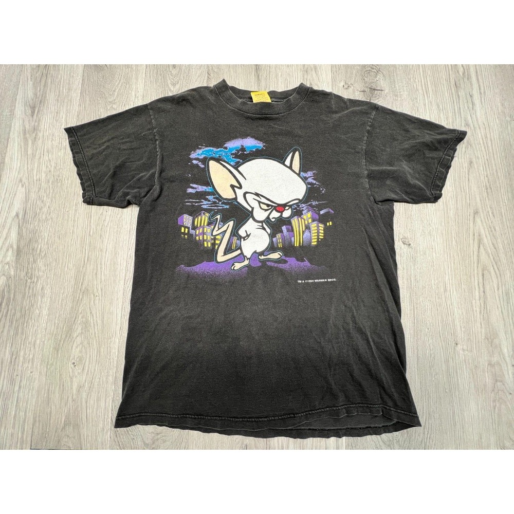 Vintage‎ Graphic T-Shirt 90s Pinky & The Brain Animaniacs Cartoon XL Sun Faded